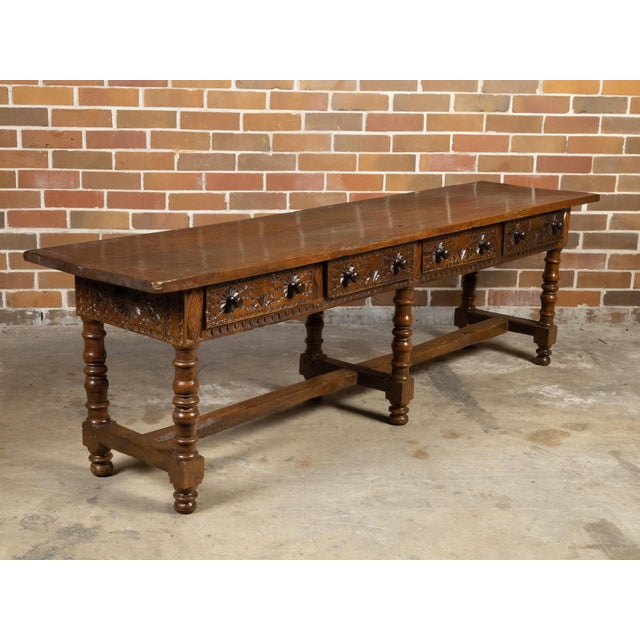 Spanish Colonial 18th Century Walnut Table with Four Richly Carved Drawers For Sale In Atlanta - Image 6 of 12