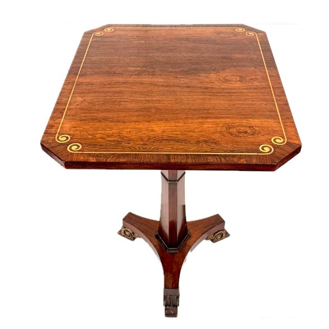 A Pair of English Regency Style Brass Inlaid Rosewood Side Tables For Sale - Image 4 of 11