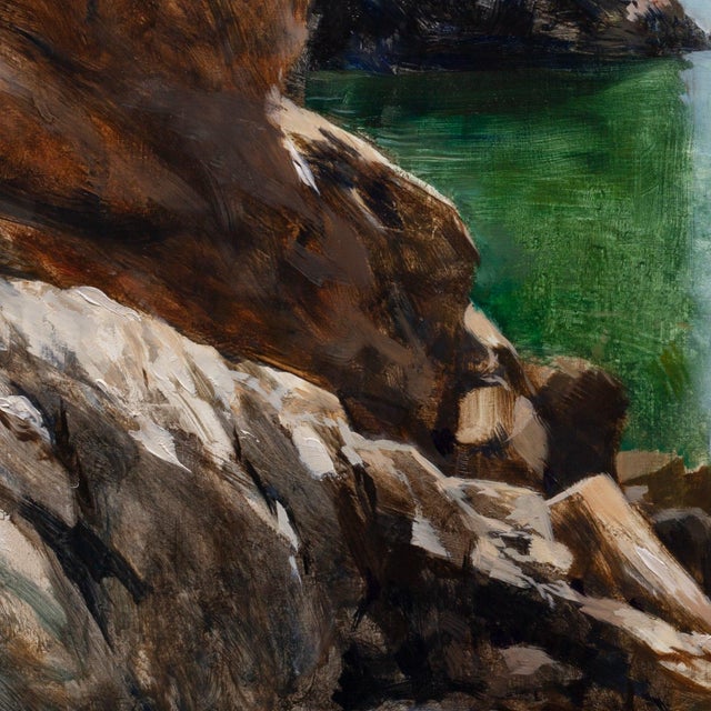 Contemporary Into the Reflections by Jon Doran | Oil on Panel Swimmer on Sunlit Rocks by the Sea For Sale In Denver - Image 6 of 9