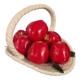 1960s Apple Basket Ceramic Glazed Signed on Bottom Made in Italy 10x9 For Sale