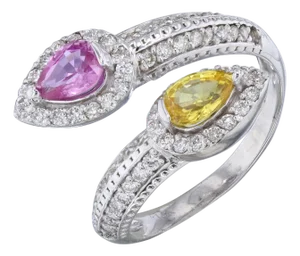 1.56 Carat Pink and Yellow Sapphire Diamond Cocktail Ring, Size 7.25