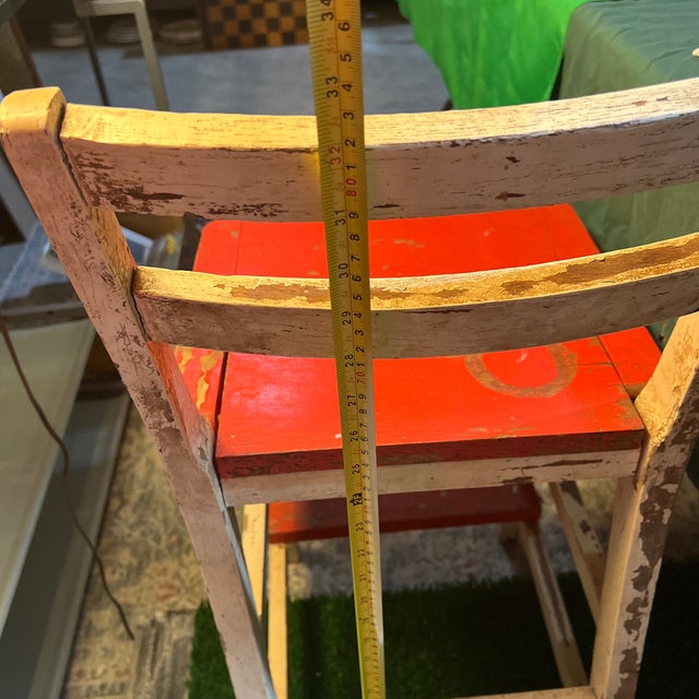 Red Wooden Vintage Step Stool Convertible Chair For Sale In Atlanta - Image 6 of 10