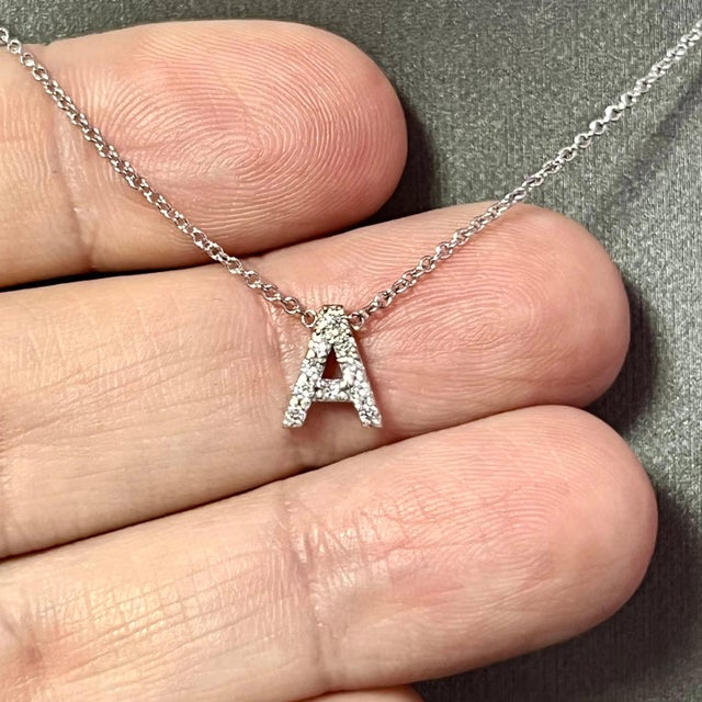 Diamond Letter "A" Pendant Necklace 18" 14k Gold 0.12 TCW Certified For Sale - Image 11 of 12