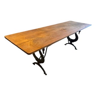 1920’s Art Deco France Swan Table, Cast Iron Base and Walnut Top For Sale