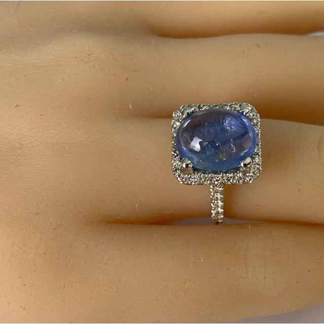 Blue Gia Certified No Heat Sapphire 6.46 Carat Diamond 0.75 Carat White Gold Ring 5.5 For Sale - Image 8 of 8