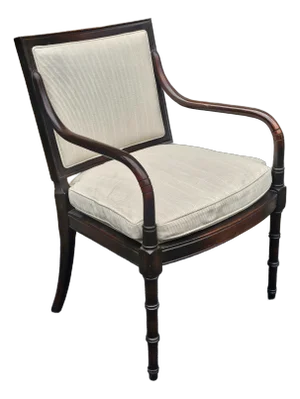 20th Century Regency Style Faux Bamboo Walnut and Re-Upholstered Armchair