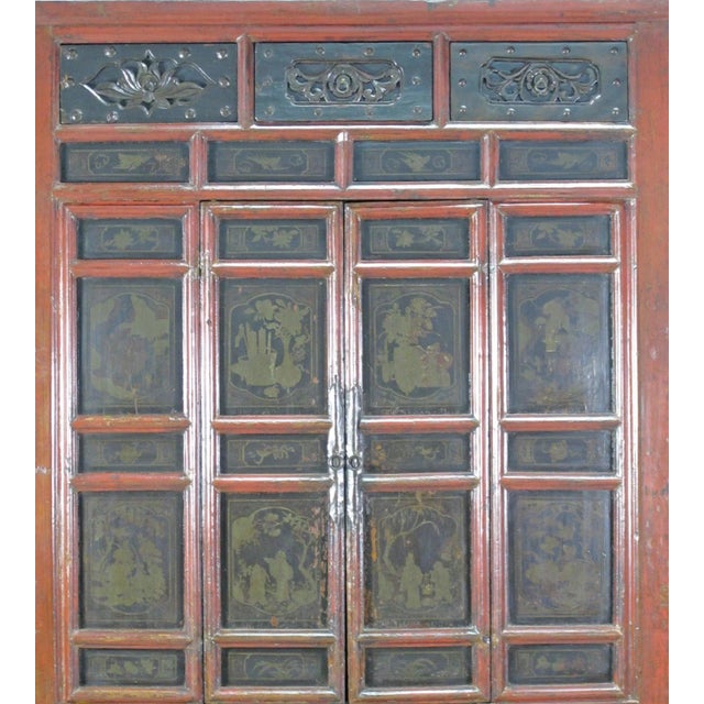 Hand Painted 80" Inch Tall Antique Chinese Cabinet For Sale In Greensboro - Image 6 of 12