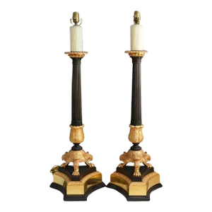 Early 20th Century French Empire Bronze Lamps - a Pair