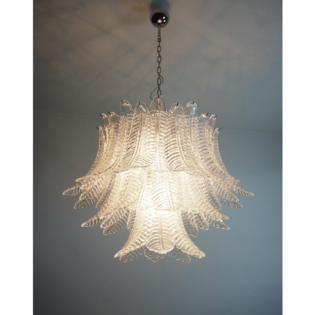 Italian Murano Three-Tier 48 Transparent Felci Glass Chandelier, 1990s For Sale - Image 9 of 15