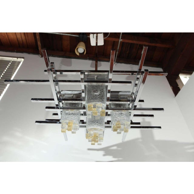 Vintage Abstract Italian Glass & Chrome Chandelier For Sale In Los Angeles - Image 6 of 10