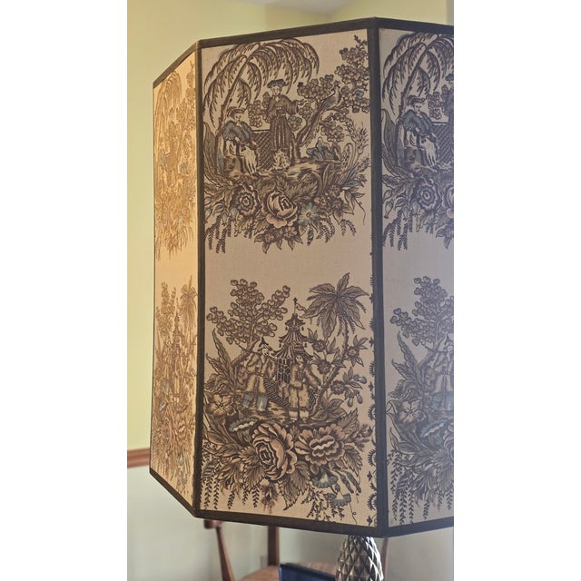 Vintage Stiffle Brass Lamp With Chinoiserie Shade For Sale - Image 10 of 13