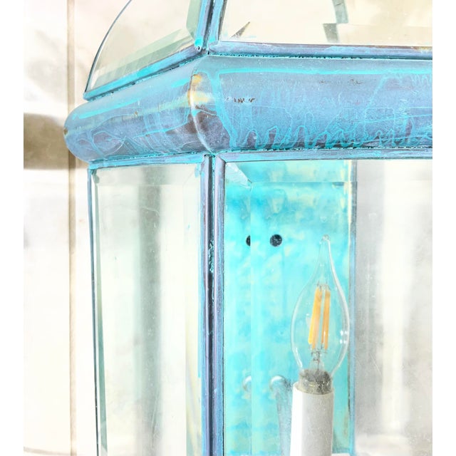 Exquisite Pair of Solid Brass & Verdigris Wall Lanterns For Sale In Miami - Image 6 of 17
