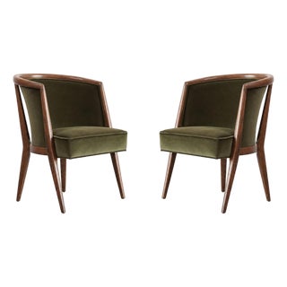 Harold Schwartz Lounge Chairs in Olive Velvet, C. 1950s For Sale