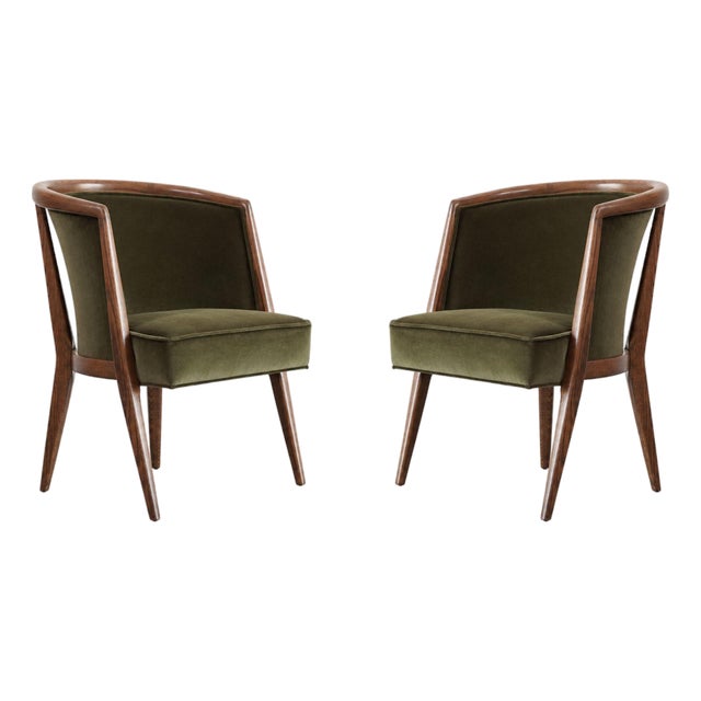Harold Schwartz Lounge Chairs in Olive Velvet, C. 1950s For Sale