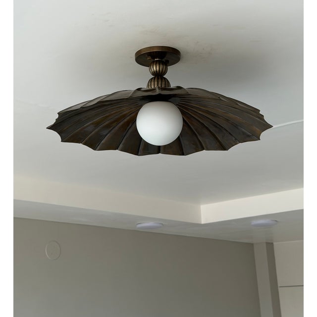 Black Antique Brass Semi Flush Mount Light Fixture, Handmade Unique Design Ceiling Light For Sale - Image 6 of 13