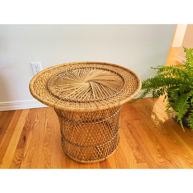 1960s 1960s Mid-Century Woven Rattan Round Side Table For Sale - Image 5 of 9