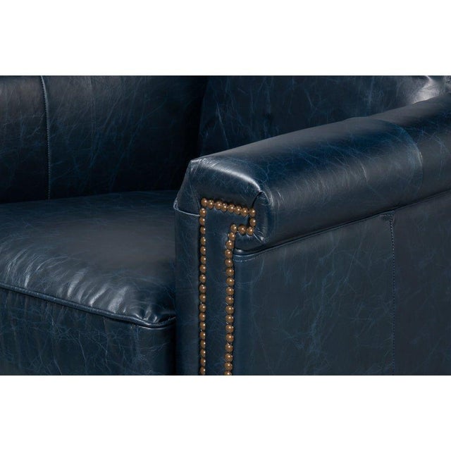 Pair of Classic Blue Leather Chairs For Sale - Image 13 of 13
