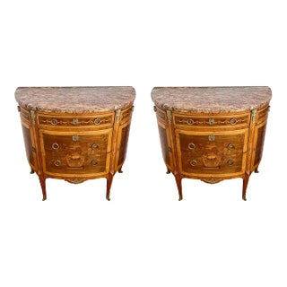 Pair of Neoclassical Kingwood Demi-Lune Commodes For Sale