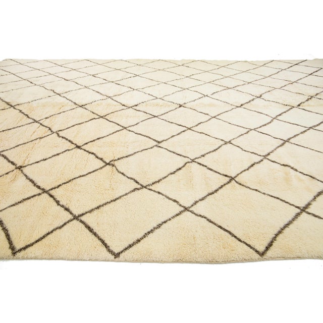 Textile Ivory Contemporary Moroccan Style Oversize Wool Rug With Geometric Design For Sale - Image 7 of 10