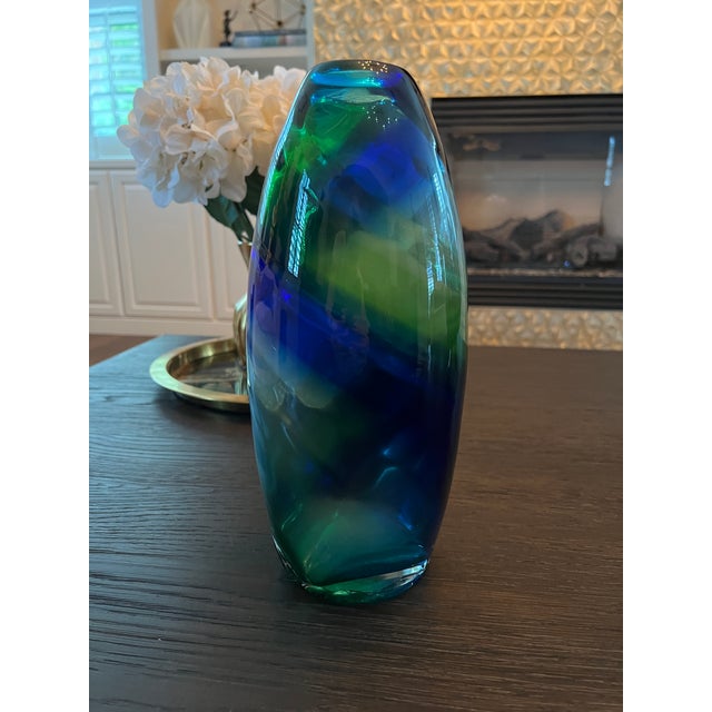 Blue Contemporary Blue Green Glass Swirl Vase For Sale - Image 8 of 8