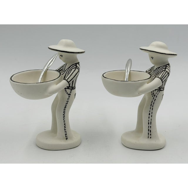 Emilia Castillo 1990s Emilia Castillo "The Couple" Bisque Porcelain & Sterling Silver Salt Cellars - 4 pcs For Sale - Image 4 of 18