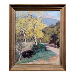 Edward Hicks -The Bridge at Coyote Creek-California Impressionist Oil Panting