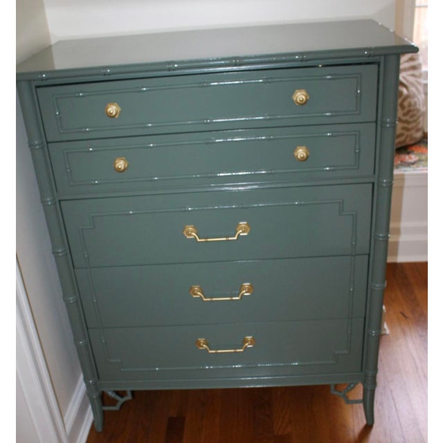 Vintage Thomasville Lacquered Farrow & Ball Minster Green Faux Bamboo Tallboy Dresser Chairish