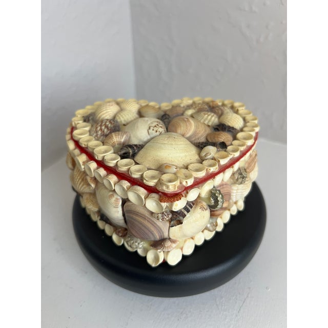 Shell Vintage Seashell Heart Trinket Box | Red Velvet Lined Coastal Keepsake For Sale - Image 7 of 10
