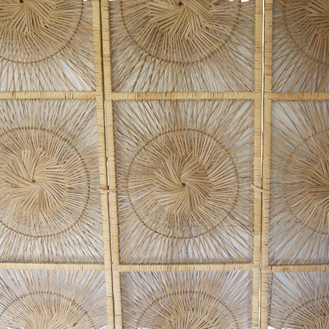 Vintage Bohemian Wicker Rattan Sunburst Folding Screen 3 Panel Room