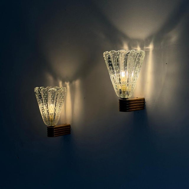 Bullicante Murano Glass Wall Lights attributed to Ercole Barovier, 1940s, Set of 2 For Sale - Image 12 of 18