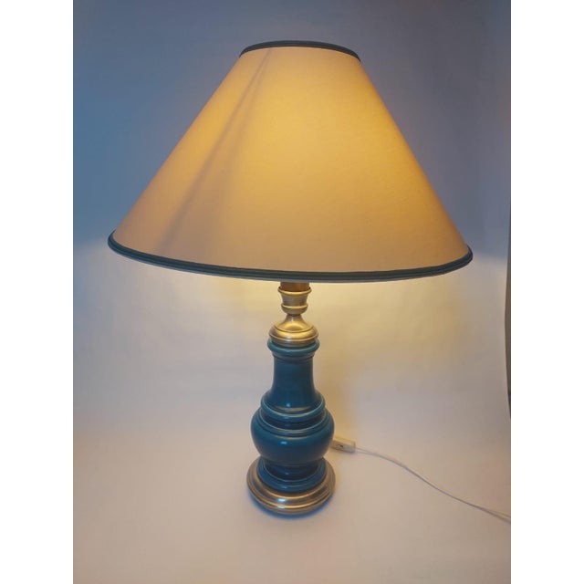 Mid-Century Modern Mid-Century Blue Ceramic Wooden Table Lamp, 1960s For Sale - Image 3 of 18