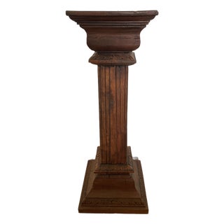 Antique Wooden Carved Column Pedestal Plant Stand For Sale