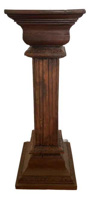 Antique Wooden Carved Column Pedestal Plant Stand