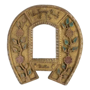 Early 20th Century Carved Folk Art Americana Wood Horseshoe Mourning Picture Frame