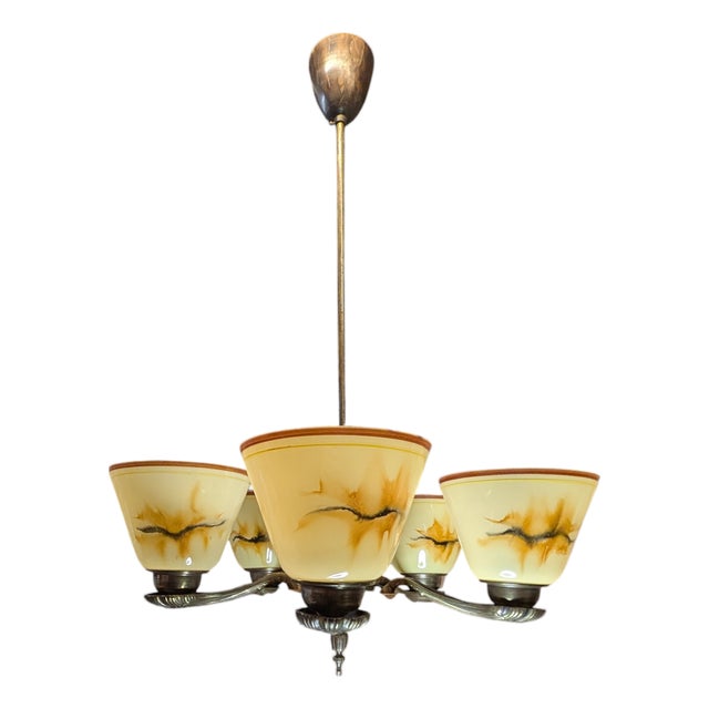 Five-Arm Chandelier by Paavo Tynell, 1930s For Sale