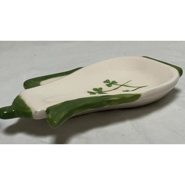 2010s Folk Art Hand Painted Green ShamrockTea Bag Rest, Signed by the Artist For Sale - Image 5 of 10