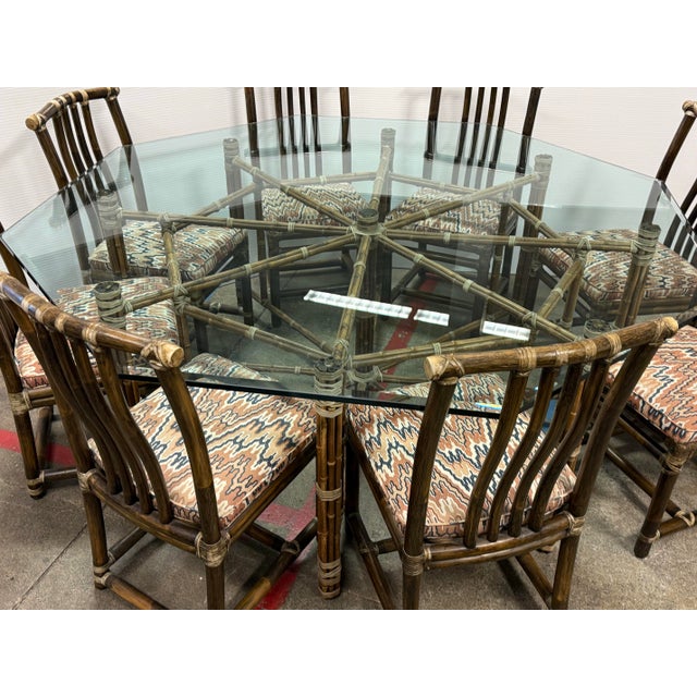 Contemporary McGuire Furniture Late 20th Century Octagon Dining Table + Eight Dining Chairs, Set For Sale - Image 3 of 12
