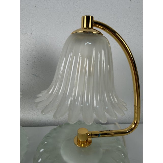 1970s Murano Glass and Brass Bedside Lamps from Murano Due, 1970s, Set of 2 For Sale - Image 5 of 14