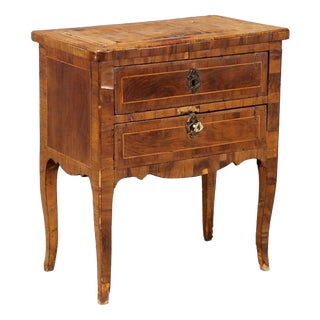 Baroque Bedside Table in Walnut and Maple For Sale