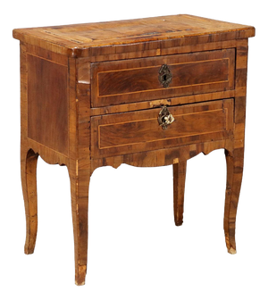 Baroque Bedside Table in Walnut and Maple