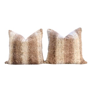 Tan and Ivory Faux Fur Pillow Covers - A Pair For Sale