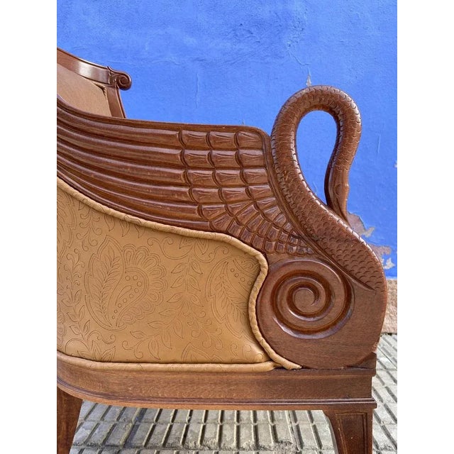 Animal Skin Empire Style Carved Leather Armchair For Sale - Image 7 of 9