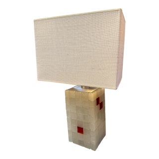 Italian Glass Block Table Lamp With Red Accents, 1970s For Sale