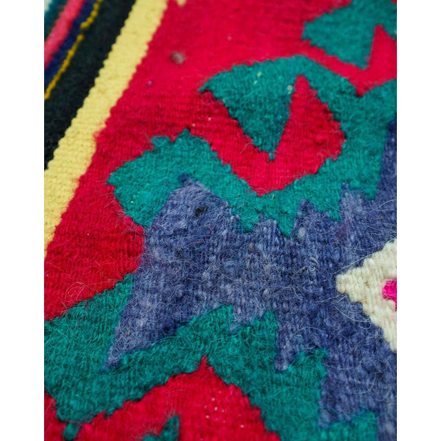 Vintage Romanian Handwoven Wool Flatweave Runner Rug with Geometric Bands and Hooked Medallions, 1960s For Sale - Image 4 of 14