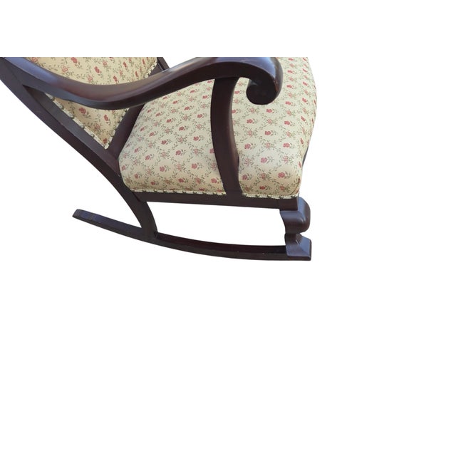 Wood Antique French Carved Empire Rocking Chair Armchair Mahogany Lounge Rocker For Sale - Image 7 of 13