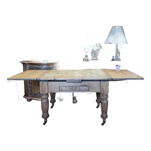 Antique Primitive Pine Farmhouse Extension Table With Concealed Leaves For Sale