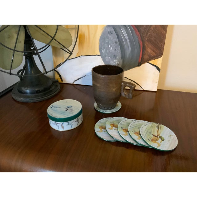 1984 John Gould Mallard Duck Coasters With Tin - Set of 6 For Sale - Image 6 of 6