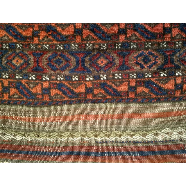 Tribal Vintage Baluch Tribal Area Rug in Allover Geometric Pattern in Navy Blue, Brown, Dark Red For Sale - Image 3 of 18