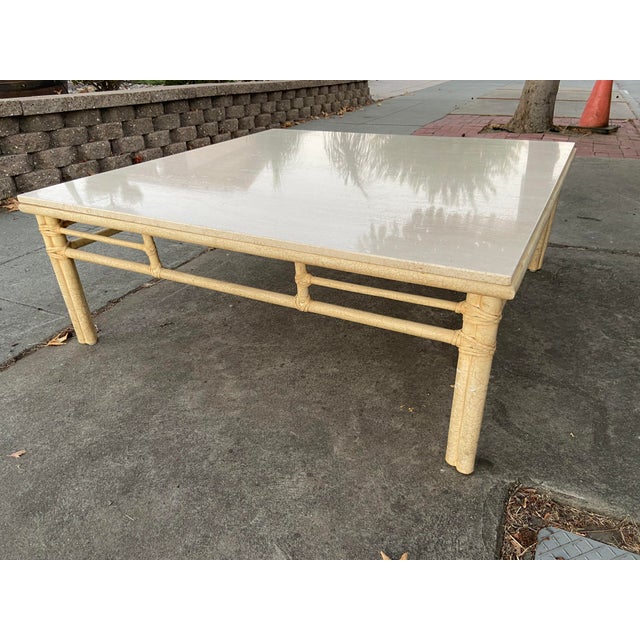 McGuire Furniture Vintage Mid Century Modern Bamboo Limestone Coffee Cocktail Table For Sale In Sacramento - Image 6 of 18