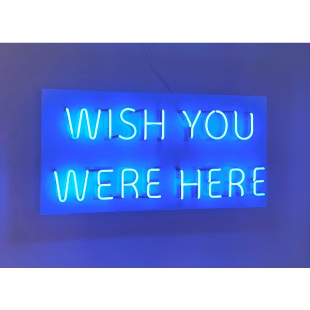 Wish You Were Her(e) by Scott Young | Neon and metal sign with blue lettering. For Sale